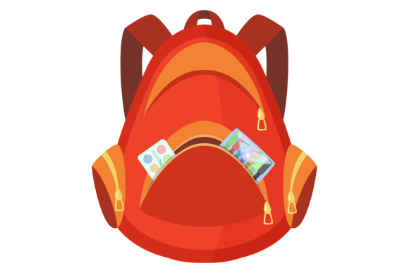 Red Cartoon School Bag Graphics & Illustrations