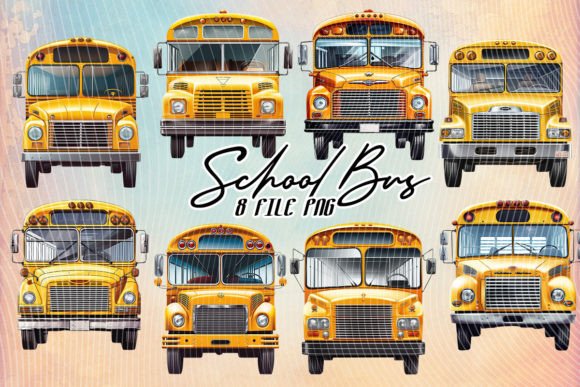 School Bus Watercolor Clipart for Graphics & Crafts