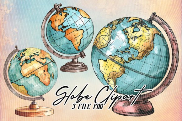 School Globe Watercolor Clipart for Crafts & Graphics